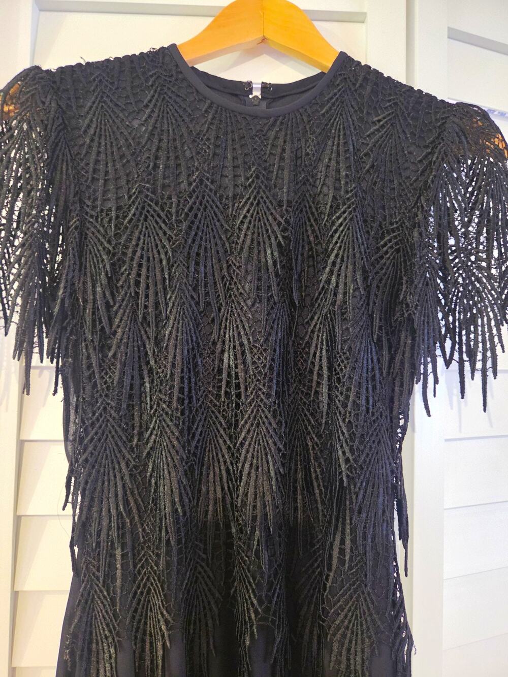 Stephanie Andrews Black Fit & Flare Fringe, Goth, Whimsical, Vintage Formal